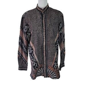 Lotus Size EST M	Mixed Pattern Long Sleeve Button Up Mandarin‎ Collar Elegant